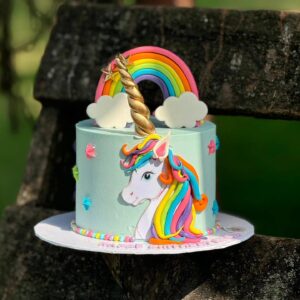 Unicorn and rainbow cake